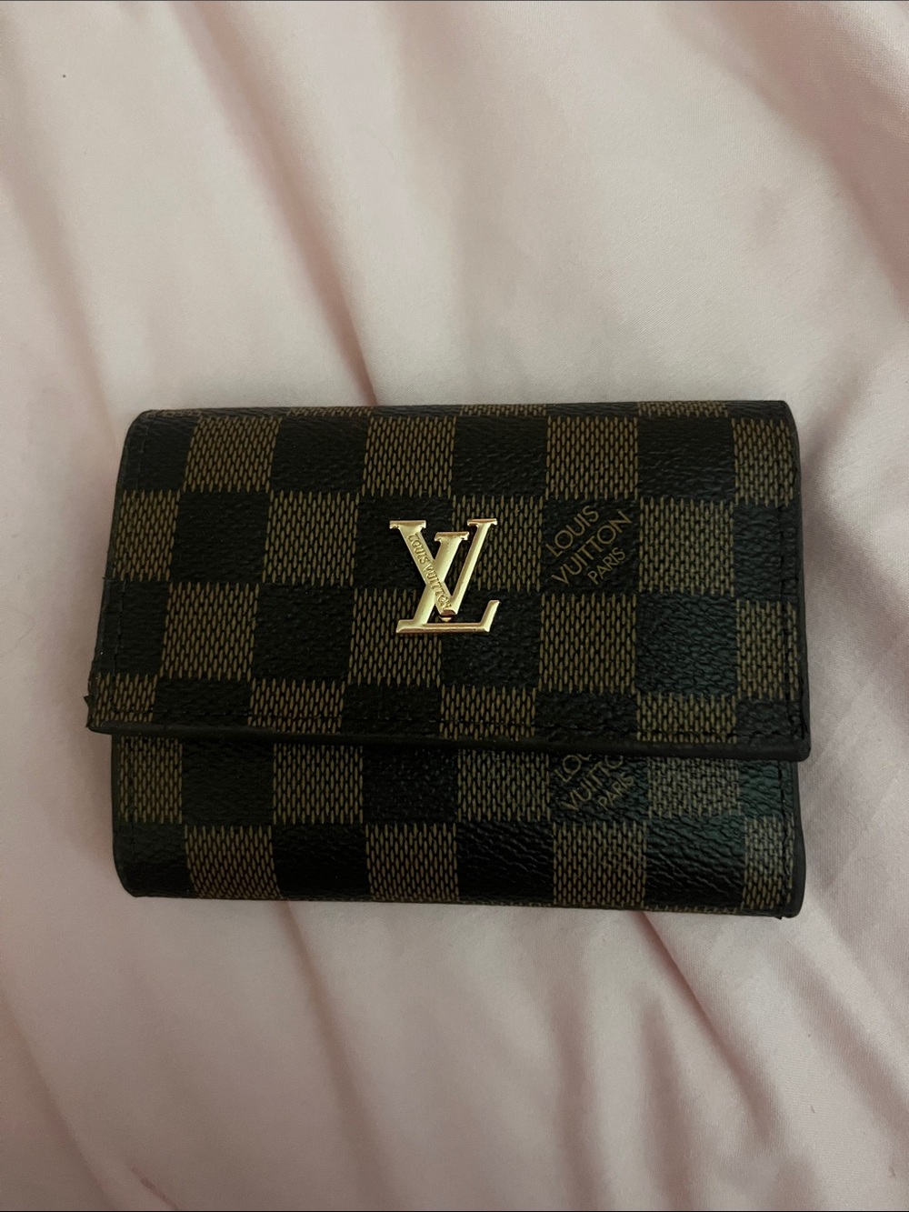 Louis Vuitton Dark Brown and Black Damier Compact Wallet with Gold LV Emblem